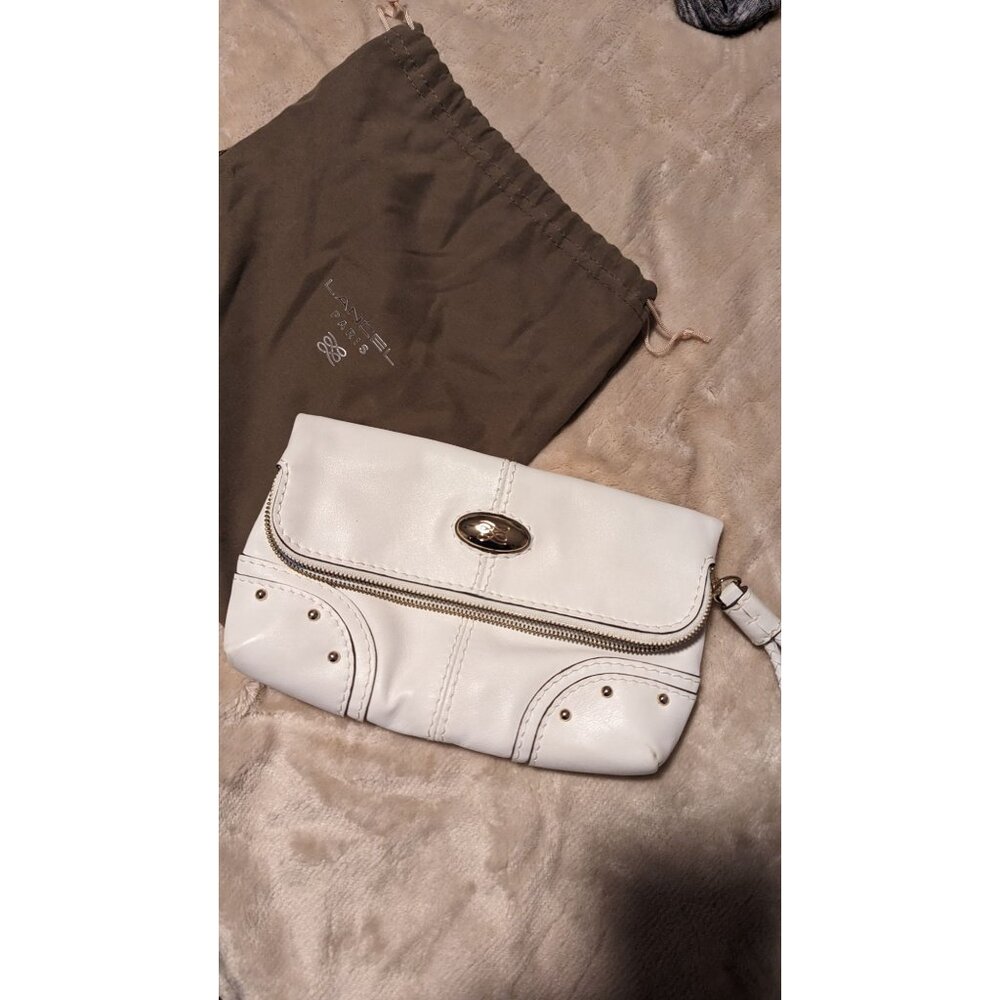 Lancel wallet white leather wristlet studded w/bracelet strap